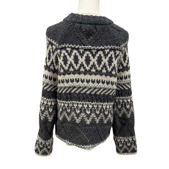 John Paul Richard Women Sweater Gray White Fair Isle Knit Roll Neck Pullover L - Picture 2 of 7